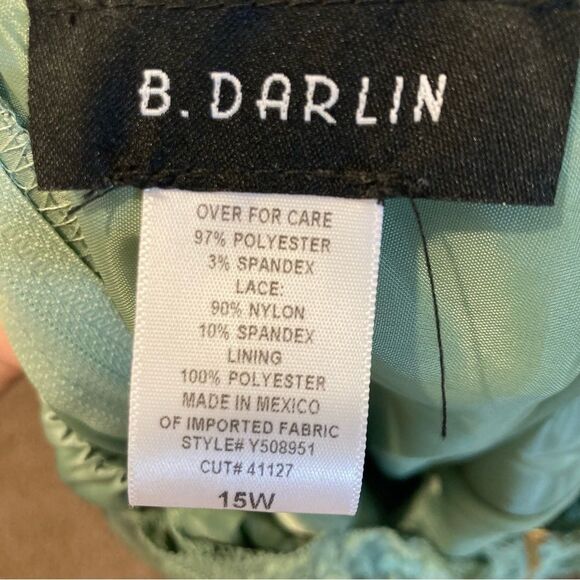 B. Darlin Silk Dress 15W Sage Spaghetti Strap Lace V-Neck Prom Dress - Picture 6 of 14